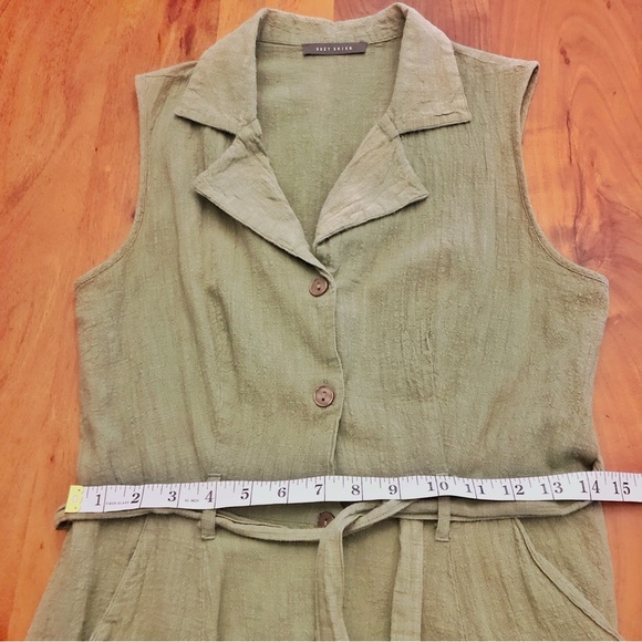 SUZY SHIER Mint Green Shirt Button Down Belted A Line Sleeveless Midi Dress. - Picture 7 of 9